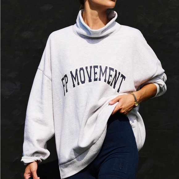 FP Movement by Free People Tops - FP Movement by Free People Cream/White Turtleneck Sweatshirt with Navy Logo